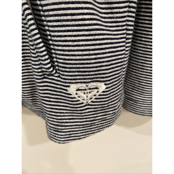 Roxy The Cuddle jacket Women’s Medium Hooded Peacoat Navy White Striped Nautical - Picture 3 of 9